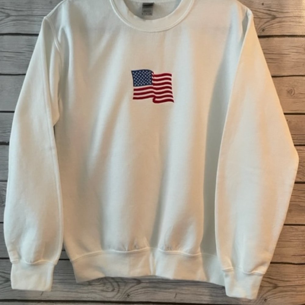 Custom Embroidered American Flag Crew Neck Sweatshirt